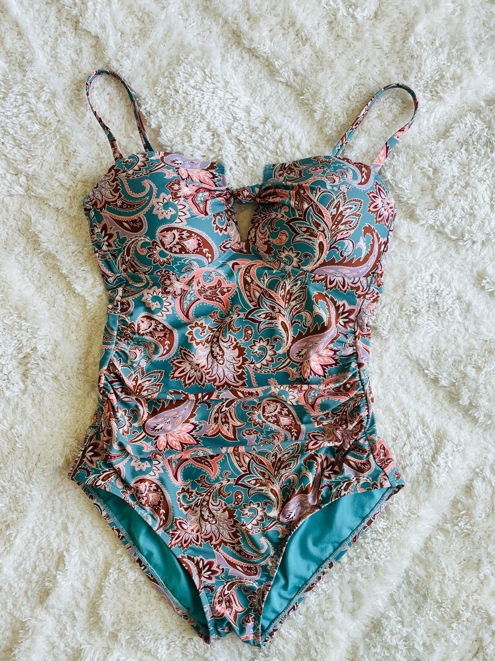 Shade & Shore Teal Paisley One-Piece Swimsuit with Pink Accents